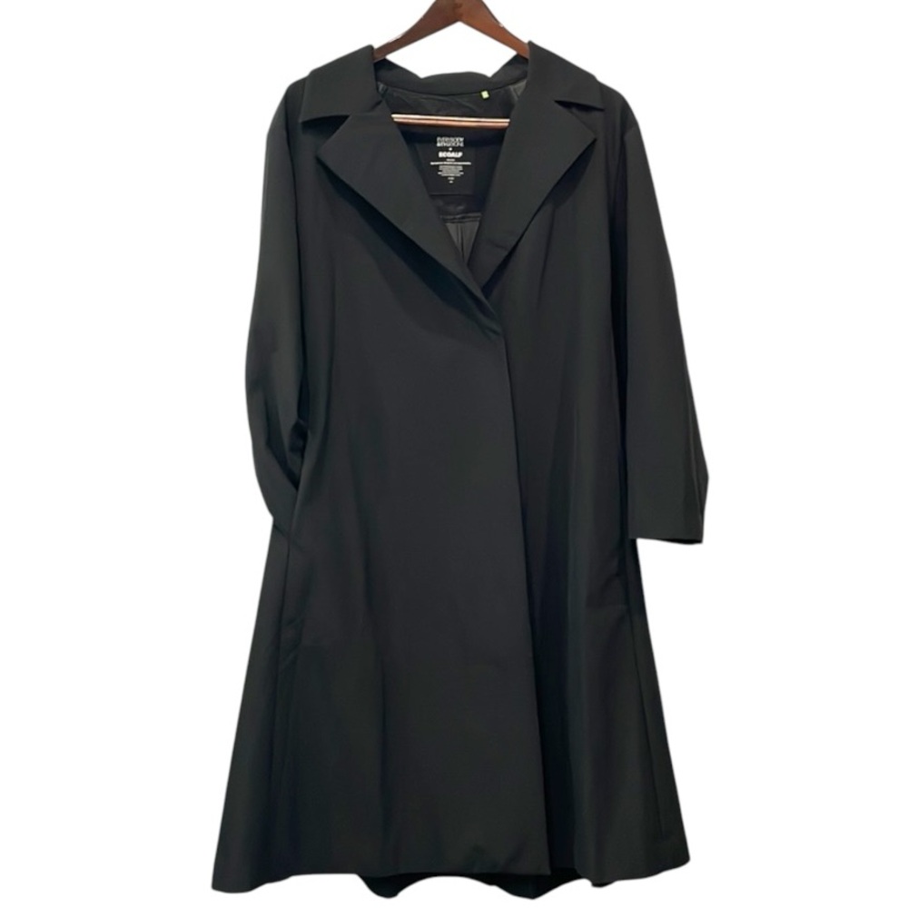 Ecoalf Women Sz 18/20 Trench Coat Black Hip Pockets Long Sleeves Minimalist